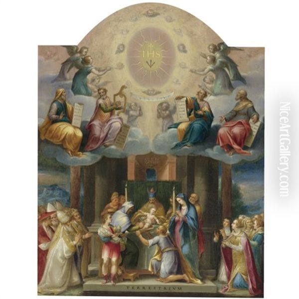 Circumcision Of Christ, With Saints, Prophets And Angels Oil Painting by Cesare Nebbia