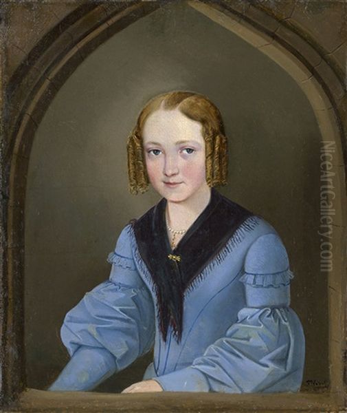 Bildnis Eines Jungen Madchens In Blauem Kleid Oil Painting by Friedrich Joseph Adolf Nebel