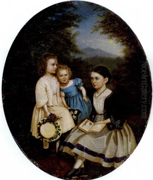 Drei Kinder Im Freien Oil Painting by Friedrich Joseph Adolf Nebel