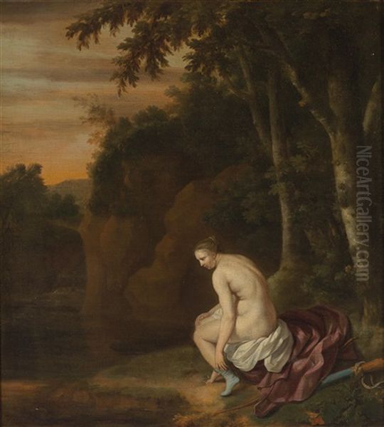 Diana Bathing In A Landscape Oil Painting by Jan van Neck