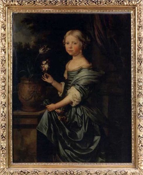 Portrait De Jeune Fille Au Bouquet De Fleurs Oil Painting by Jan van Neck