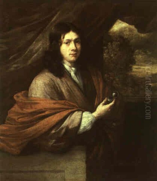 Portrait Of A Gentleman Holding A Pocket Watch On A Balustrade Oil Painting by Jan van Neck