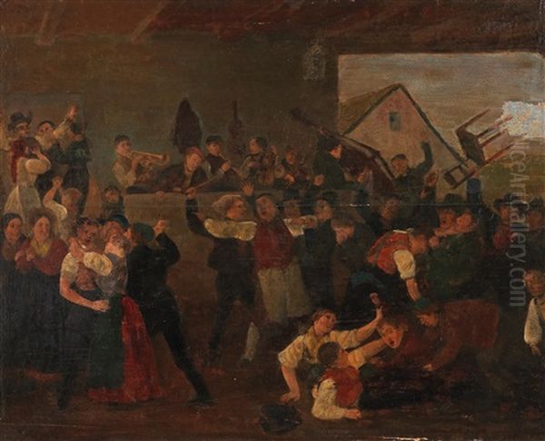 Pub Brawl Oil Painting by Michael Neder