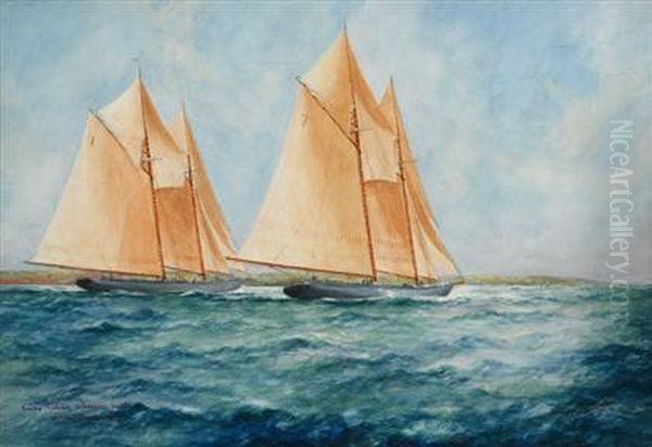 Grand Banks Fishing Schooners Racing Oil Painting by William Minshall Birchall