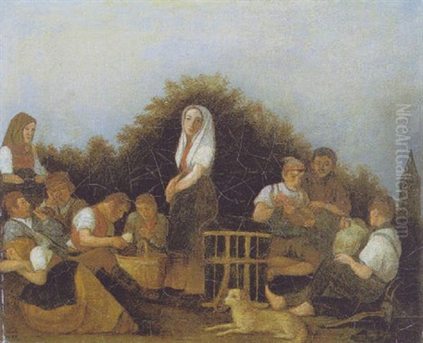 Die Hauer-familie Schreiber Im Weinberg In Grinzig Oil Painting by Michael Neder