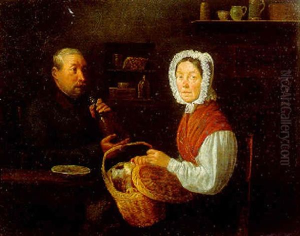 A Couple Seated In A Kitchen Interior Oil Painting by Michael Neder