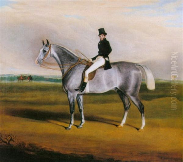 A Gentleman On A Grey Hunter In An Open Landscape Oil Painting by William Nedham