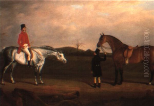 A Huntsman On A Grey And A Groom With A Bay Oil Painting by William Nedham