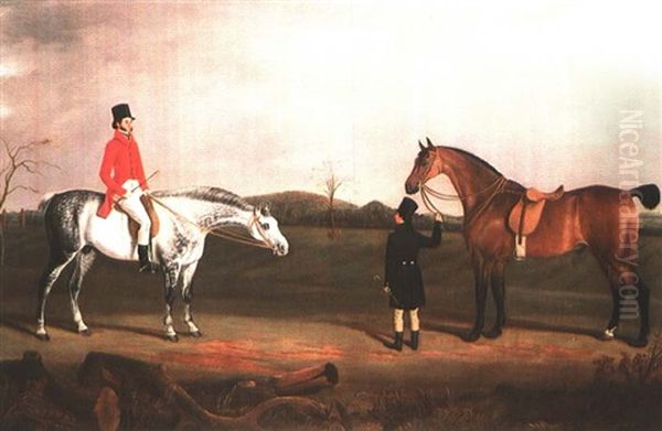 A Huntsman On A Grey And A Groom With A Bay Oil Painting by William Nedham