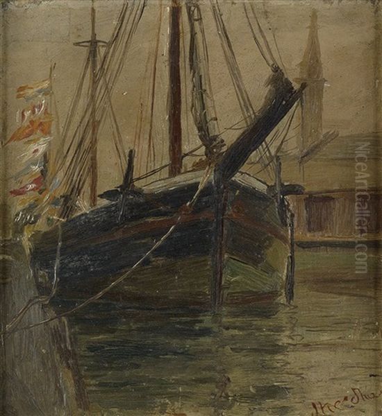 Untitled (sailboat On Chicago Waterfront) Oil Painting by James Bolivar Needham