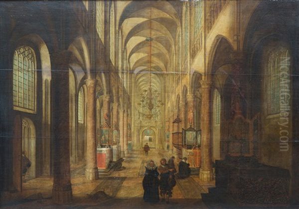 Church Interior With An Elegant Couple In The Foreground Oil Painting by Peeter Neeffs the Elder