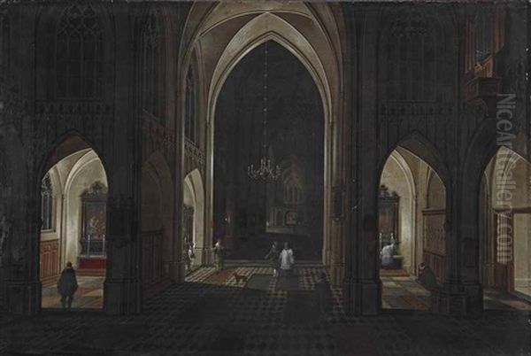 The Interior Of A Gothic Church By Night Oil Painting by Peeter Neeffs the Elder