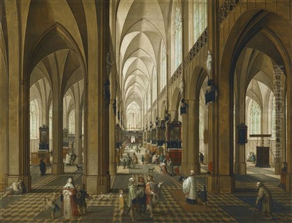 A View Of The Interior Of Antwerp Cathedral Oil Painting by Peeter Neeffs the Elder