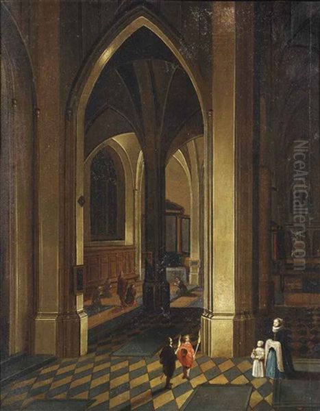 A Church Interior Candlelit With Elegant Figures In The Foreground Oil Painting by Peeter Neeffs the Elder