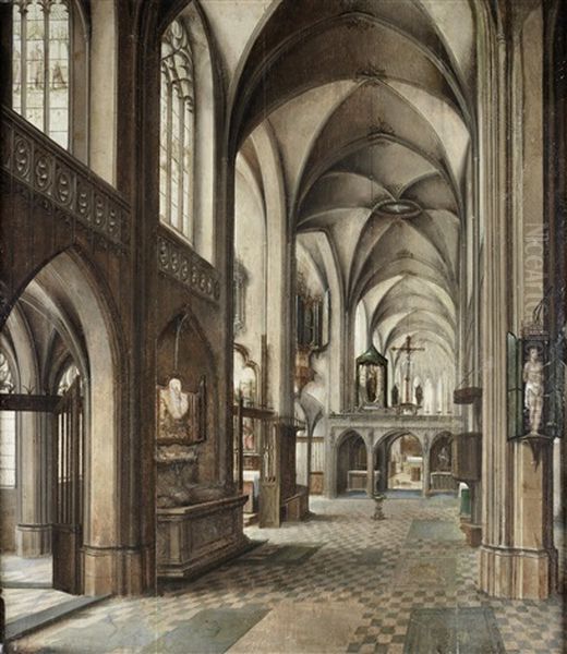 A Church Interior Oil Painting by Peeter Neeffs the Elder