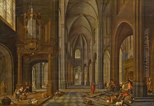 Kircheninterieur Mit Staffage (tempelreinigung) Oil Painting by Peeter Neeffs the Elder