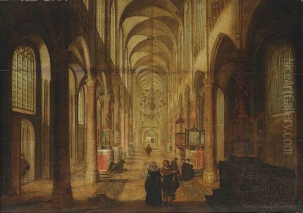 A Church Interior With An Elegant Couple In The Foreground Oil Painting by Peeter Neeffs the Elder