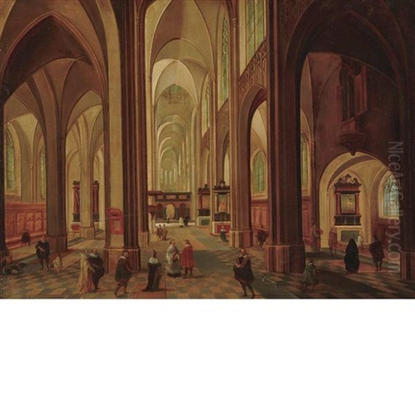 Flemish Church Interior Oil Painting by Peeter Neeffs the Elder