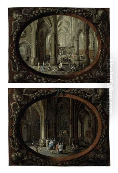 Interior Of A Gothic Church By Day (+ Interior Of A Gothic Church By Night; Pair) Oil Painting by Peeter Neeffs the Elder