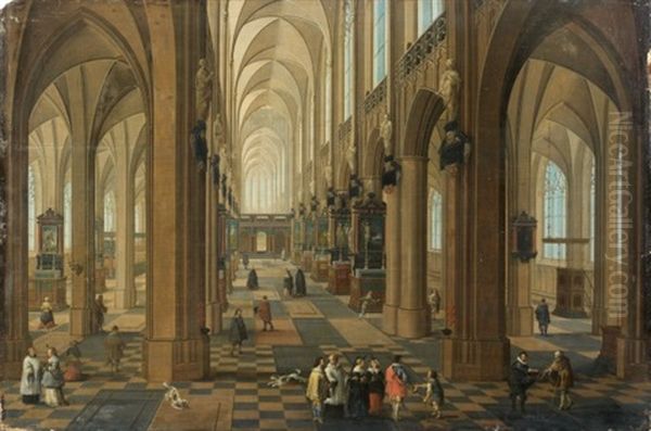 Vue De L'interieur De La Cathedrale Notre-dame D'anvers Oil Painting by Peeter Neeffs the Elder