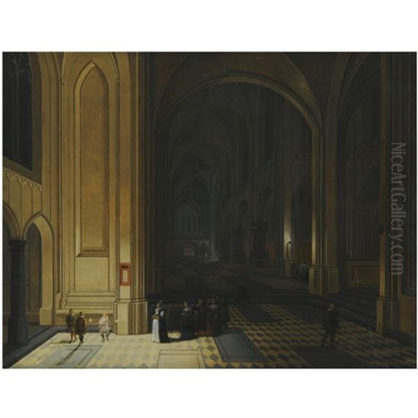 The Interior Of A Church By Night, With Nuns In The Foreground Oil Painting by Peeter Neeffs the Elder