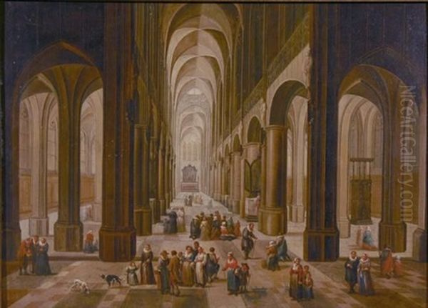 A Cathedral Interior With Figures Oil Painting by Peeter Neeffs the Elder