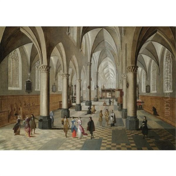 A Cathedral Interior With Figures Oil Painting by Peeter Neeffs the Elder