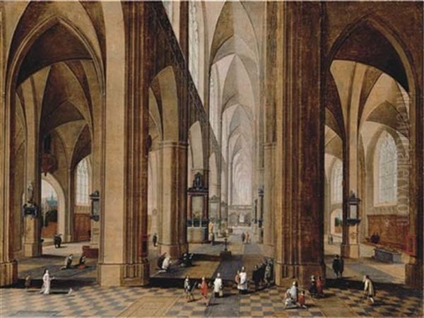 The Interior Of A Gothic Cathedral Oil Painting by Peeter Neeffs the Elder