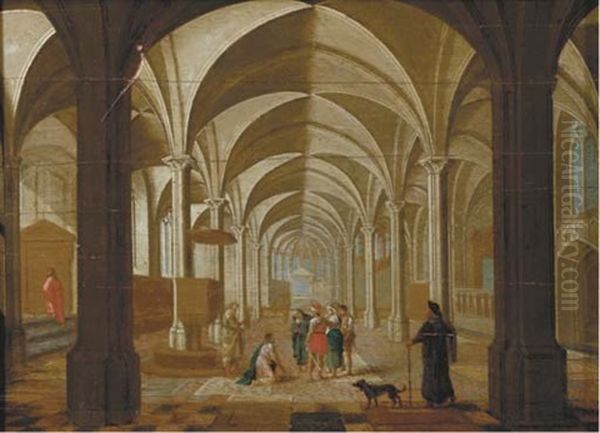 The Transept Of A Gothic Church With Christ And The Woman Taken In Adultery Oil Painting by Peeter Neeffs the Elder