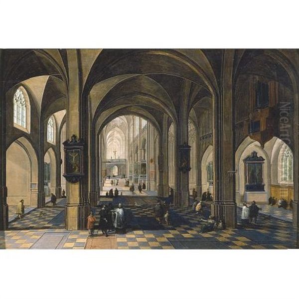 The Interior Of A Gothic Cathedral With Figures Oil Painting by Peeter Neeffs the Elder