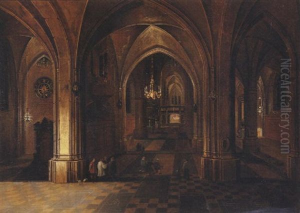 The Interior Of A Gothic Cathedral By Night Oil Painting by Peeter Neeffs the Elder