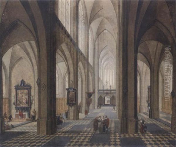 Das Innere Der Antwerpener Kathedrale. Blick Auf Das Hauptschiff Oil Painting by Peeter Neeffs the Elder