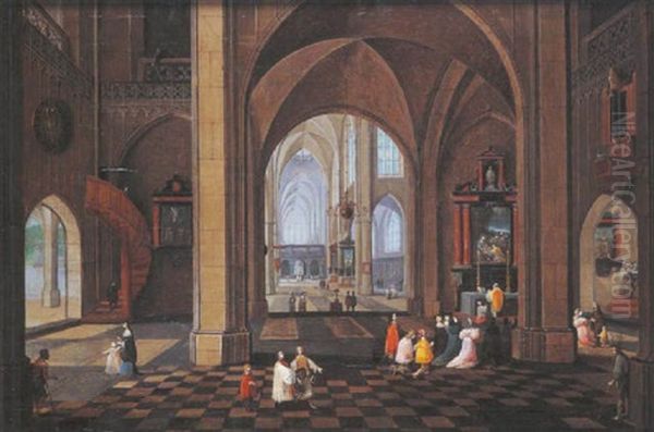 Scene D'interieur D'eglise Anime De Personnages Oil Painting by Peeter Neeffs the Elder