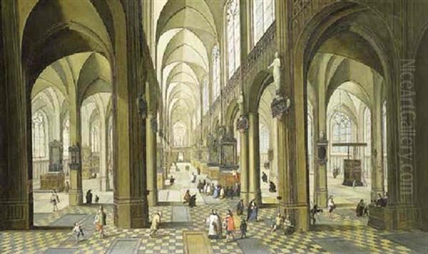 The Interior Of Antwerp Cathedral Oil Painting by Peeter Neeffs the Elder