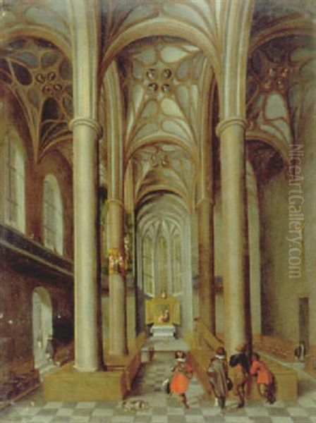 Besucher In Einer Gotischen Kirche Oil Painting by Peeter Neeffs the Elder