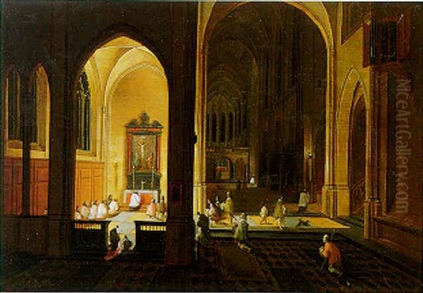 Interior Of A Church At Night by Peeter Neeffs the Elder