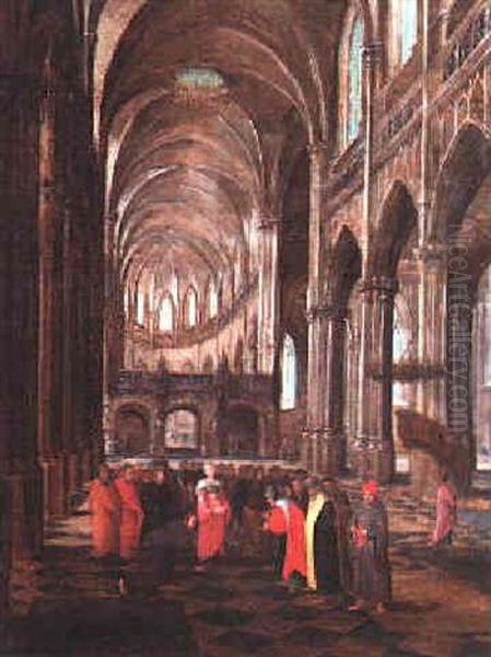 A Church Interior With Christ And The Woman Taken In Adultery Oil Painting by Peeter Neeffs the Elder