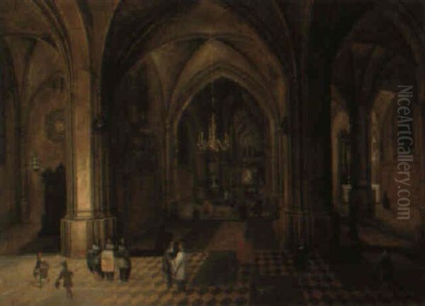 A Church Interior At Night With Figures Oil Painting by Peeter Neeffs the Elder