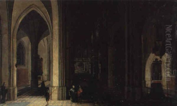 Scene D'interieur D'eglise Gothique Oil Painting by Peeter Neeffs the Elder