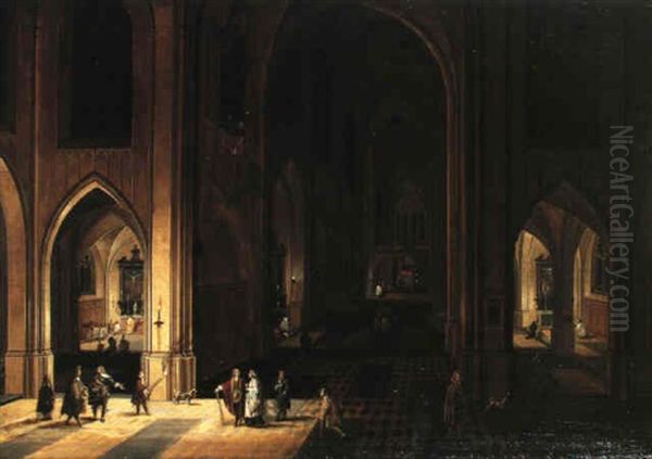 Interieur Einer Gotischen Kirche Bei Kerzenlicht Oil Painting by Peeter Neeffs the Elder