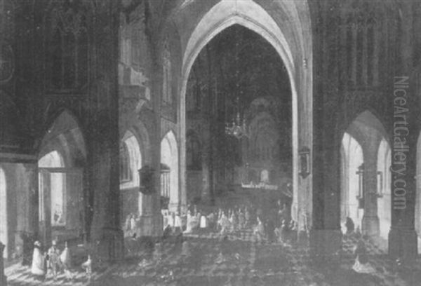 A Gothic Church Interior With A Religious Procession Oil Painting by Peeter Neeffs the Elder