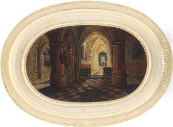 Blick In Ein Kirchenschiff Bei Tage Und Dem Blick In Eine Von Kerzen Erleuchtete Seitenkapelle Bei Nacht Oil Painting by Peeter Neeffs the Younger