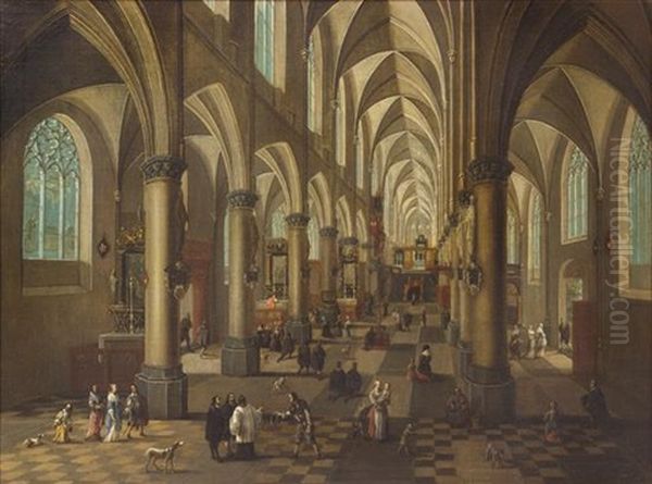 Church Of St. Walburga In Antwerp Oil Painting by Peeter Neeffs the Younger