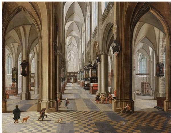 The Interior Of The Onze Lieve Vrouwekerk In Antwerp Oil Painting by Peeter Neeffs the Younger