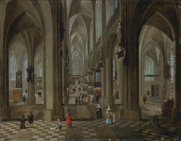 The Interior Of The Onze Lieve Vrouwekerk In Antwerp Oil Painting by Peeter Neeffs the Younger