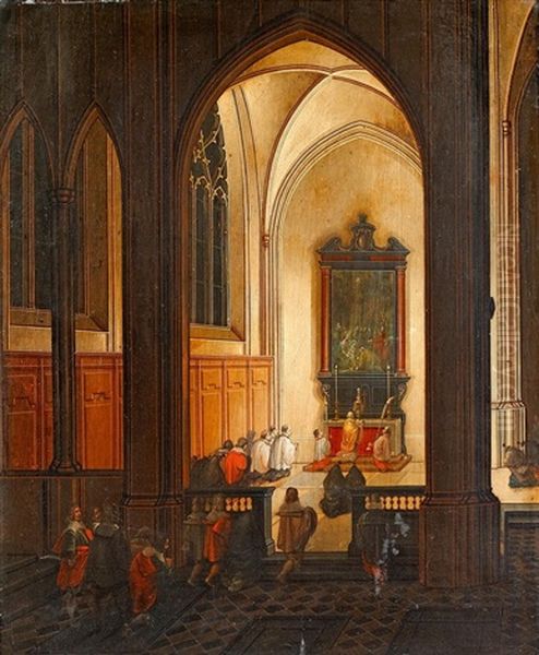 Messe In Einer Gotischen Kirche Oil Painting by Peeter Neeffs the Younger