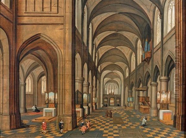 Interieur D'une Cathedrale Animee De Personnages Oil Painting by Peeter Neeffs the Younger