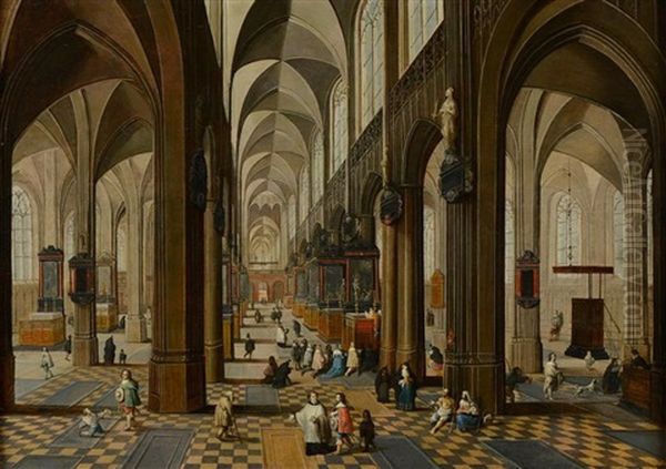 Interieur D'eglise Gothique Avec Une Ceremonie Oil Painting by Peeter Neeffs the Younger