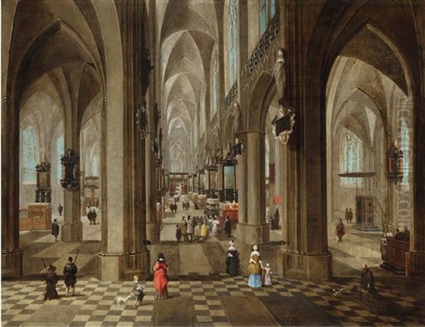 The Interior Of The Onze Lieve Vrouwekerk In Antwerp Oil Painting by Peeter Neeffs the Younger