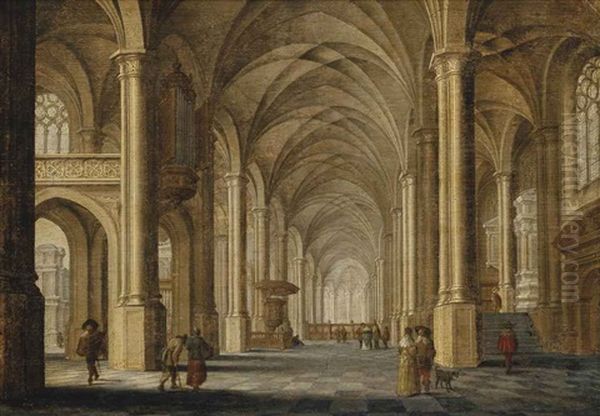 A Church Interior With Elegant Figures Oil Painting by Peeter Neeffs the Younger